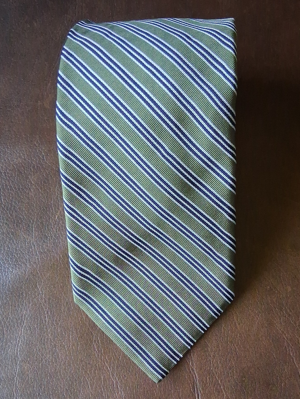 Breuer Olive Green Navy Blue And White Striped Cotton Silk Men's Tie